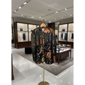 Soft Surroundings Brocade Mandarin Jacket Black Gold Floral XL Oriental